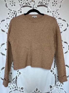 Warm & Cozy Lifestyle Camel Textured Bubble Knit Cropped Sweater